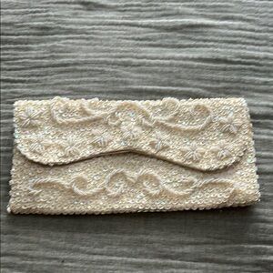 Bon Soir Elegant Beaded Cream Clutch